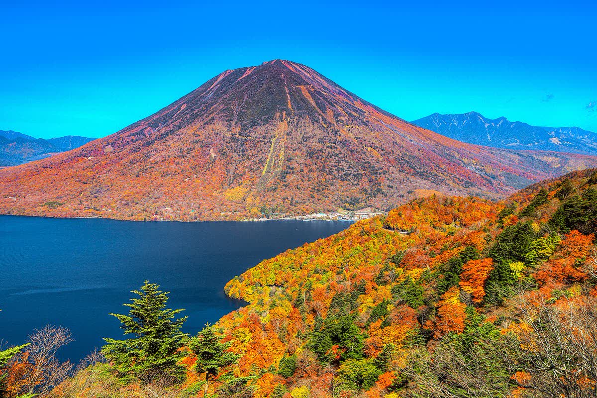 Lake Chuzenji and Mt Nantai in autumn