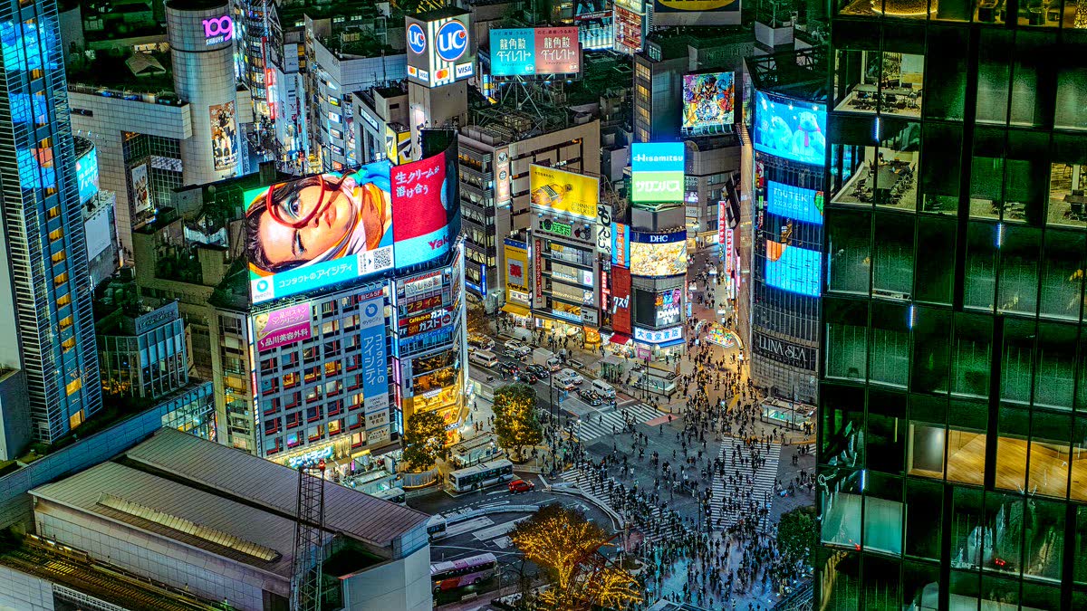 Tokyo at night, the busy crossing